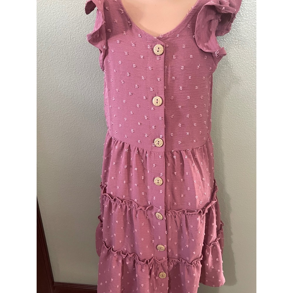 Love to be Loved Mauve Tiered Girl's Dress Flutter Sleeves Button Closures Sz 6X